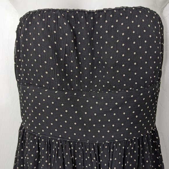 J. Crew 100% Silk Black w/Tan Polka Dots Strapless Midi Dress - size 2 - Picture 6 of 10